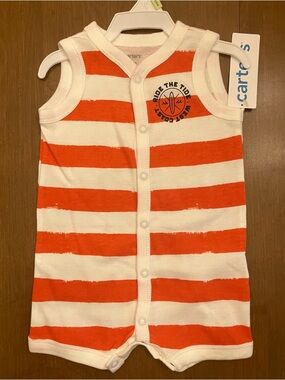 3M or 6M Carter's Red-Orange and White Striped Sleeveless Romper
